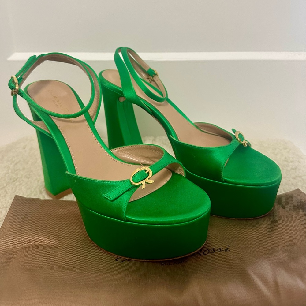 Gianvito Rossi Maddy Platform Green Satin 37